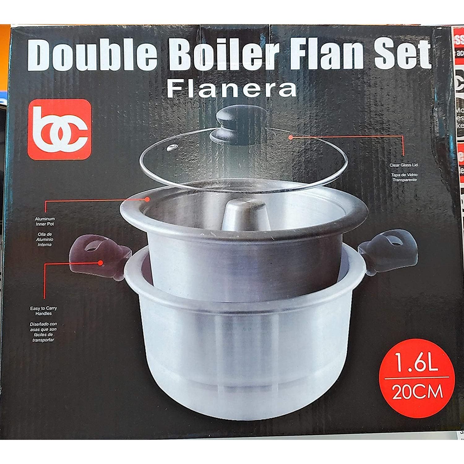 Bene Casa - Aluminum Flan Mold Double Boiler with Glass Lid (1.6 Liter) -  Includes Aluminum Inner Pan (8) - Dishwasher Safe 